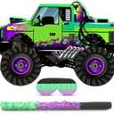 Threan Monster Truck Party Decorations Green and Purple Monster Truck Piata Racing Car Piata Game with Stick Blindfold for Adults Cool Birthday Party Decor Supplies
