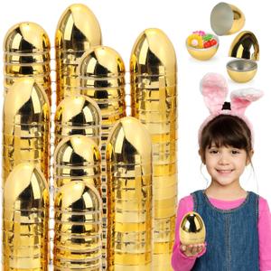 Skirfy 24PCS Golden Easter Eggs, Empty 3.15" Golden Eggs Bulk Fillable for Easter Hunt Party Favor Basket Stuffers Filler Classroom Prize Supplies Decor