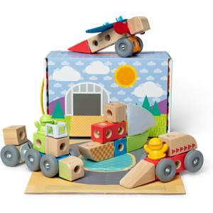 Melissa & Doug Blockables Vehicles Snap and Play, Mix and Match Connectable Wooden Building Blocks Play Set Toy for Preschool Boys and Girls (54 Pcs)