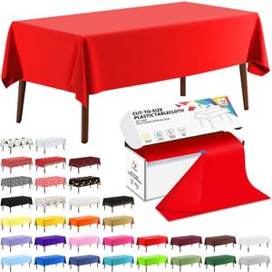 CXPSINC 54 Inch X 300 Feet Plastic Table Cover Roll Disposable Tablecloth with Slide Cutter for All Type/Shape Tables | Picnic, Party, Banquet, Birthdays, Weddings (Red, 300 Feet)
