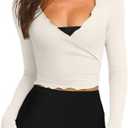 LASLULU Womens Tie Front Wrap Tops Long Sleeve Bolero Shrugs Crop Cardigan Yoga Ballet Cover up Tops Pilates Outfits, XS