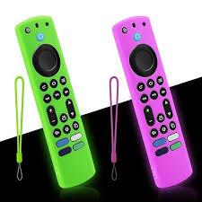 Remote Cover for Insignia Streaming Stick TV Remote Controls, Anti-Slip Silicone Protective Case with Lanyard, GITD, Glowing Green + Glow Purple, 2-Pack
