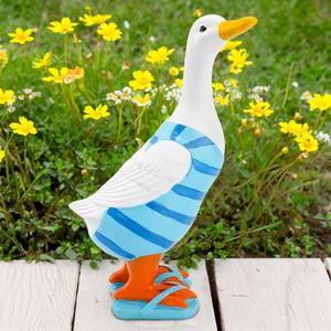 9.8" Whimsical Duck Lover Garden Pond Ornament, Landscape Animal Accent, Decorative Funny Lawn Duck Figurine Yard Art, Outdoor Garden Cute Resin Large Duck Statue Gift, Patio & Backyard Decor (Blue)