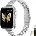MioHHR Slim Metal Band Compatible with Apple Watch Band 42mm(Series 11 10) 41mm(Series 9 8 7) 40mm(Series 6 5 4 SE3/2/1) 38mm(Series 3 2 1),Stainless Steel iWatch Bands for Women,Silver
