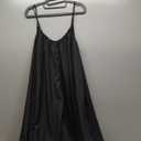 Adogirl Women's Sexy Spaghetti Strap Sleeveless Ruched Ruffle Hem Bandage Oversized Beach Loose Long Maxi Swing Dress (Large, Black)