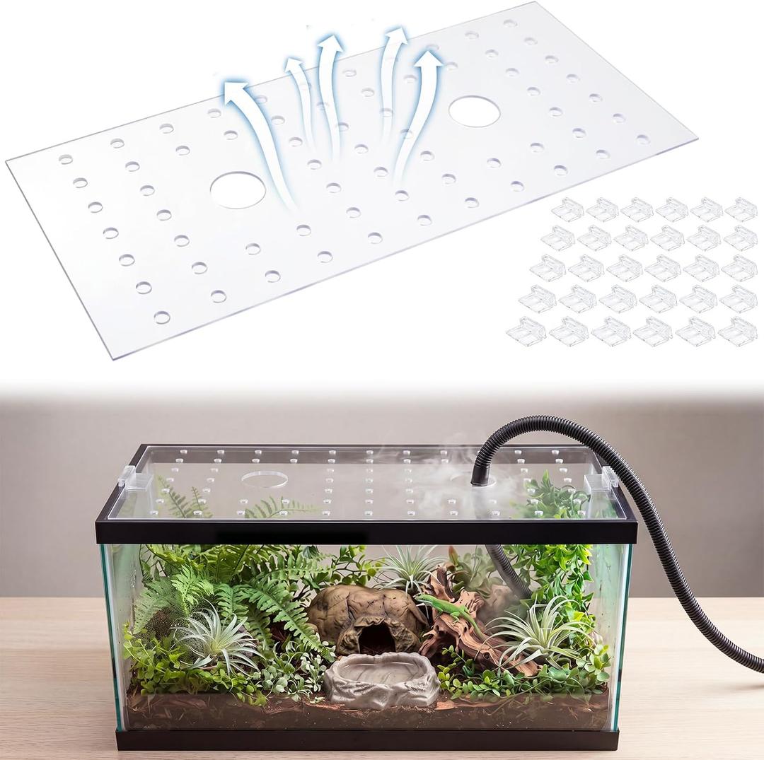 Sieral Clear Aquarium Polycarbonate Canopy Set with 30 Cover Clips 28.61 x 10.98 x 0.12 Inches for 20/29/37 Gallon Without Center Brace Aquariums Cover Anti-Jump Net Canopy