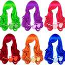 SHENJIPPC Long Colored Wigs - 6 Pack Wavy Neon & Curly Color Wigs for Women - Come with Extra Neon Glasses - Bachelorette Party Favors (Blue, Green, Orange, Purple, Pink, Wine Red)
