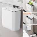 2.4 Gallon Hanging Trash Can - Small Under Sink Trash Can with Lid, Wall Mounted Garbage Bin for Kitchen & Bathroom Cupboard, Odor-Control, Extended Clamping Ring, White