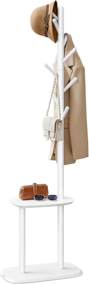 VASAGLE Coat Rack, Free Standing Coat Stand, Hall Coat Tree with 8 Hooks and Storage Shelf, 67.2 Inch Tall, for Coats, Hats, Bags, for Entryway, Hallway, Bedroom, Cloud White URCR040W01