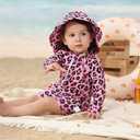 NIFACO Baby Girls Swimsuit 18-24 Months Infant Zipper Bathing Suit UPF 50+ Long Sleeve Rashguard Sunsuit B-Leopard