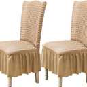 Qubjus Chair Covers for Dining Room Set of 2 Stretch Chair Slipcovers with Skirt Removable Washable Kitchen Chair Protector Cover Set for Home, Party, Wedding(Beige, 2Pcs)