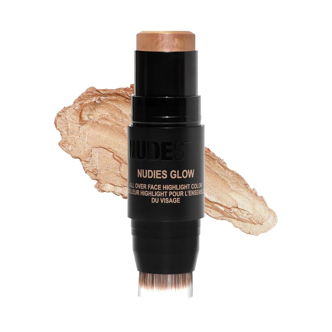 Nudestix Nudies Glow Highlighter Stick  Multi-Use Cream Highlighter for Cheeks, Eyes & Body with Built-In Brush | Dewy, Radiant Finish | Clean, Vegan & Travel-Friendly Makeup (Hey Honey)