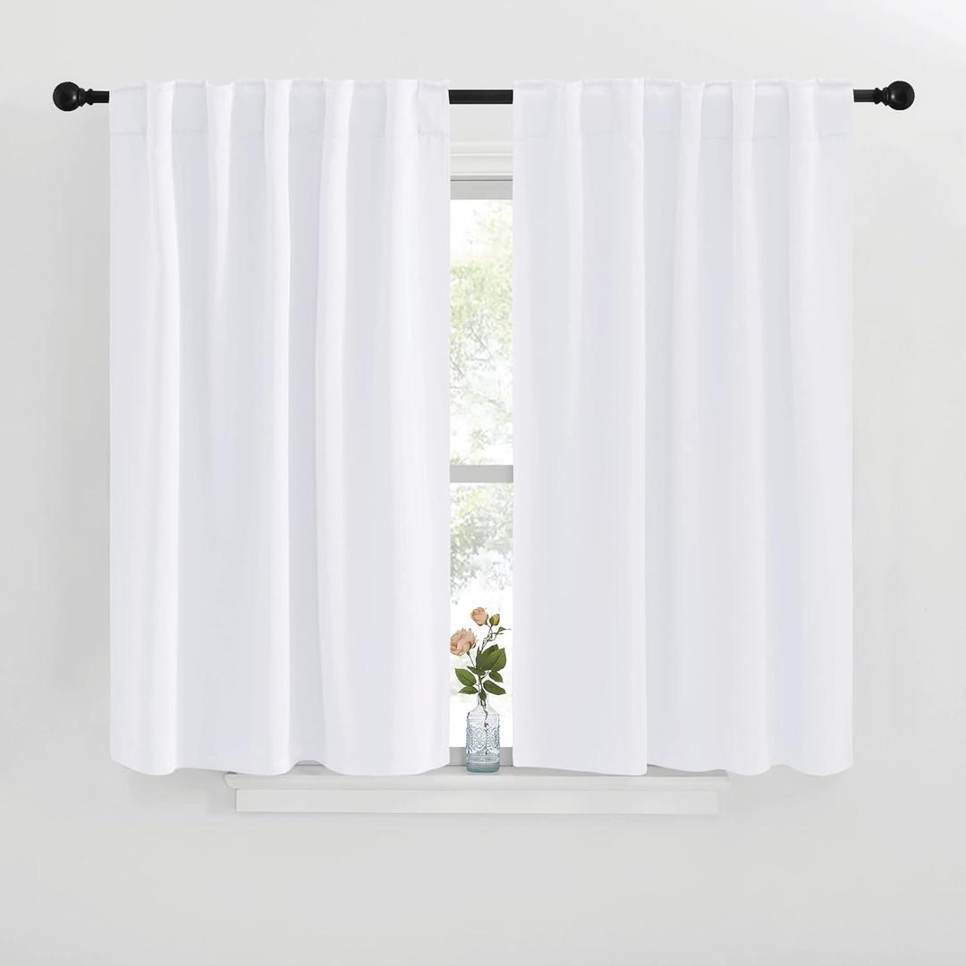 NICETOWM Window Treatment Curtain Panels - (White Color) W42 x L40, 2 Pieces, Semi Blackout Window Treatment Drape Panel for Kids Bedroom