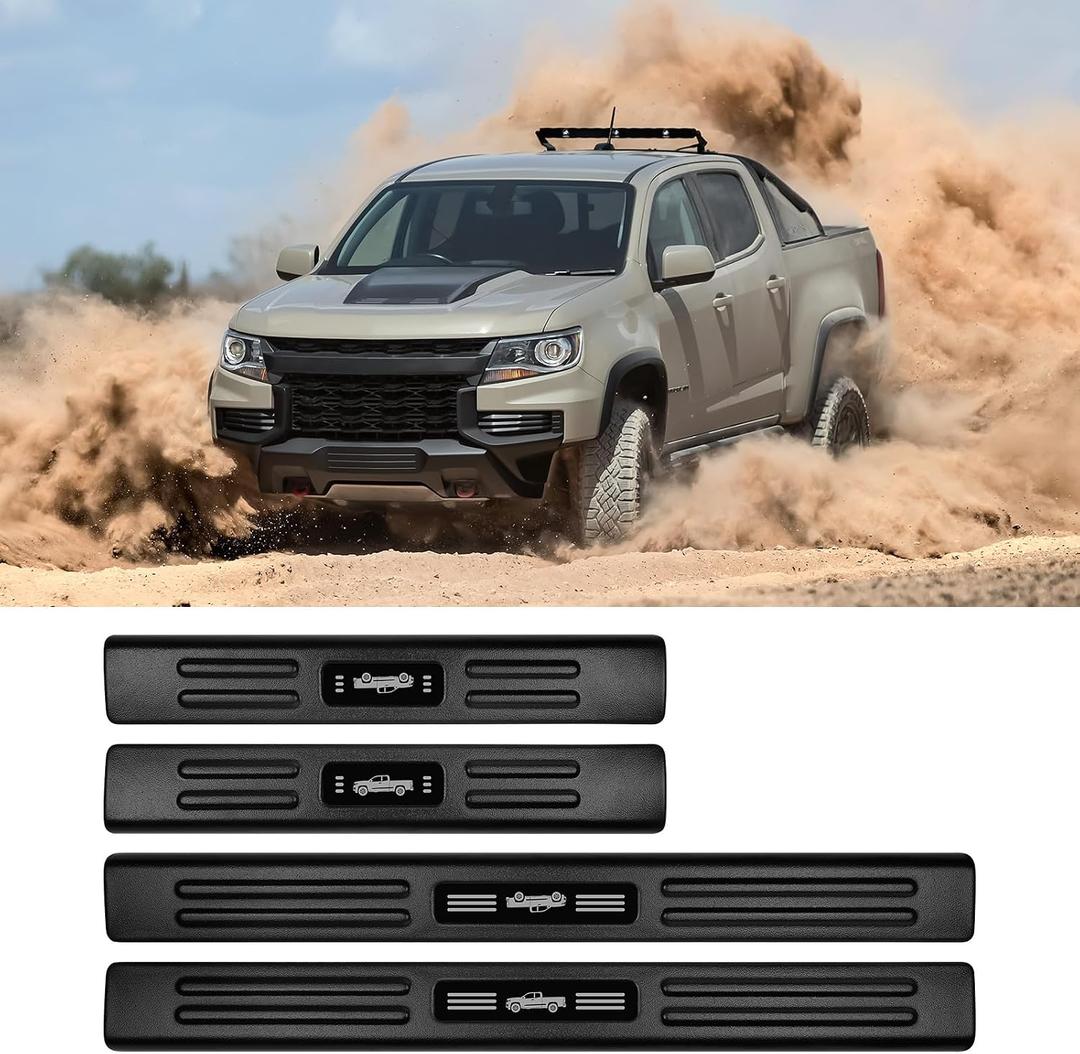 4 x BIBLOZ ABS Material Door Sill Protector Compatible with Chevrolet Colorado(Crew Cab 5 ft) 2015 2016 2017 2018 2019 2020 2021 2022 Accessories Door Sill Guards Trim