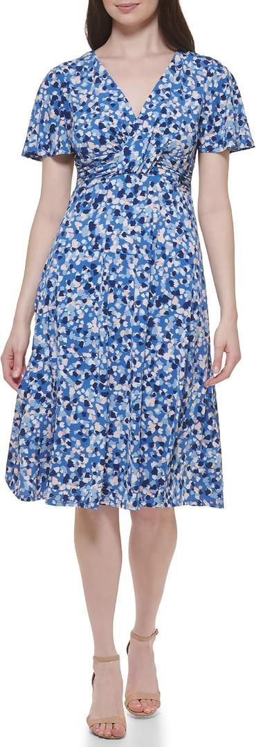 Jessica Howard Women's Printed Knit Jersey Fit & Flare Short Sleeve-Desk to Dinner 8P