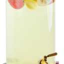 2.5 Gallon Drink Dispenser with Wood Lid & Stand, Large Glass Beverage Dispenser with Stainless Steel Spigot, Lemonade Pitcher for Parties, Weddings, Iced Tea, Water