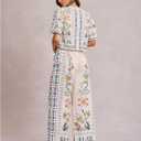 WDIRARA Women's Boho Floral 2 Piece Palazzo Pants Set Short Sleeve Blouse (Pink)