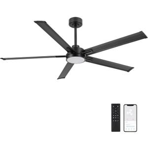 60" Smart Ceiling Fan with Light, Remote/APP Control, Dimmable LED Lights, 6-Speed DC Motor, 5 Aluminum Blades Industrial Ceiling Fans Compatible with Alexa, Google Assistant Black