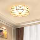 MIXL- Mid Century Brass Flush Mount Ceiling Light, 4-Light LED Brass and Glass Ceiling Lamp, Frosted Glass Shade Modern Light, Close to Ceiling Light Decorative for Bedroom Living Room(17.71" W) (Medium, Plum Blossom Bstyle)