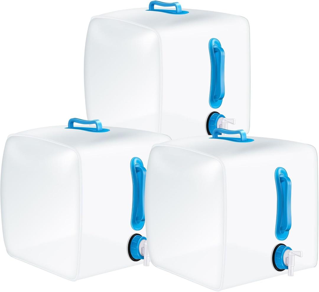 Reallnaive 3 Pack Collapsible Water Container with Spigot, Foldable Camping Water Container Portable Camping Storage Carrier Jug for Outdoors Hiking Emergency Kit Backpack(Blue,5.3 Gallon)
