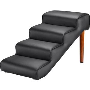 Senneny Black Faux Leather Dog Stairs, for Pets up to 150 lbs, Waterproof, Scratch Resistant Pet Steps/Stairs with High Density Foam and Detachable Wooden Legs, Black, 4 Step