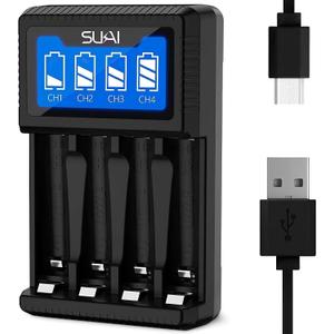 SUKAI Smart LCD Battery Charger for AA/AAA Ni-MH/Ni-Cd - 4-Slot USB Fast Charger with LCD Display, Independent Charging Ports & Auto-Safety Protection