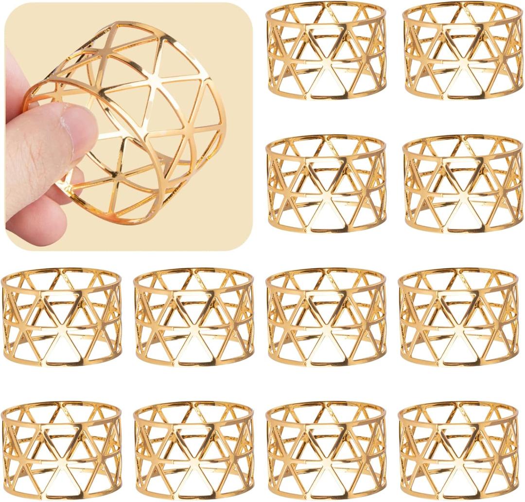 12PCS  Gold Napkin Rings Set of 12, Holiday Napkin Holders for Dining, Anniversary, Birthday, Romantic Candlelight Dinner, Holiday, Party of Table Setting, Wedding Table Decoration