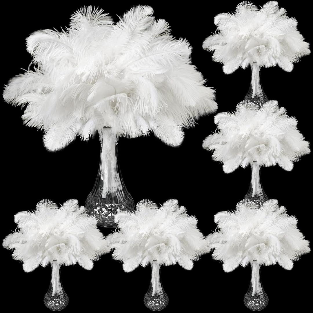 Retrowavy 200 Pieces Natural Ostrich Feathers Bulk Plumes Flower Arrangement and Home Decoration 6-8/8-10/10-12/12-14 Inch Feathers for Wedding Party Centerpieces Vases DIY Crafts Hats Decor(White)