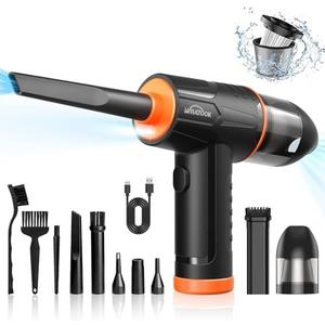 WHATOOK 2-in-1 Computer Vacuum Cleaner：Compressed Air Duster Blower，100000 RPM & 10 Kpa Cordless Car Hoover, Portable Handheld Keyboard Cleaner Kit for PC Computer Desk Dust Cleaning