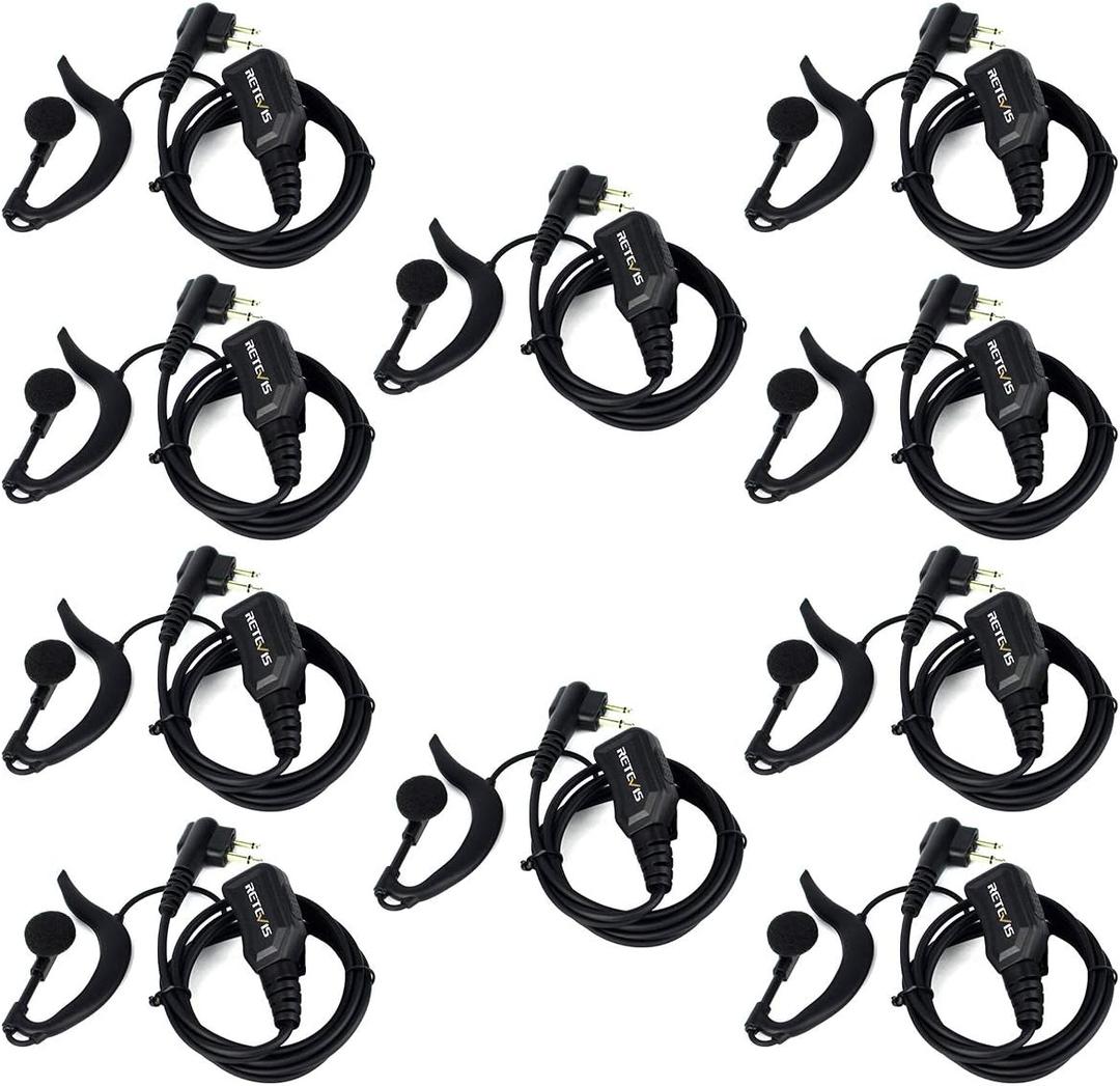 Retevis CP185 CP200D Earpiece, Compatible with Motorola CP100D/GP300/GP2000/BRP40/RMU2040/RMU2080D/RDU4100/RDU4160D/DTR700/HYTTC610 Radios, Volume Adjustable Walkie Talkie Earpiece with Mic(10 Pack)