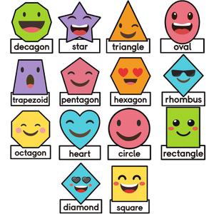 14Pcs Shapes Bulletin Board Set, Jumbo 10x12 Inch 2D Geometric Shapes Posters for Classroom Wall, Rainbow Educational Cutouts with Glue Points for Kindergarten and Preschool Decor (14sheets, Colorful)