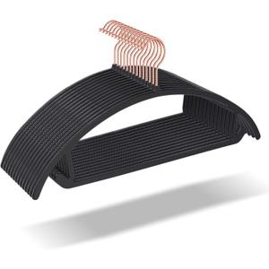 OIKA Hangers 50 Pack No Shoulder Bump - Space Saving Huggable Closet Hangers with 360 Rotating Hooks, Heavy Duty Non-Slip for Shirts, Pants, Coats (Black) (black-17.7inch)