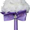 Wedding Bouquet - Crystal Diamond Silk Roses, Bride & Bridesmaid Hand Roses, Artificial Flowers for Wedding Churches & Parties (Purple)