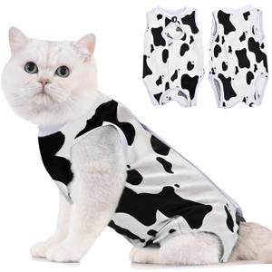 Avont Cat Recovery Suit - Kitten Onesie for Cats After Surgery, Cone of Shame Alternative Surgical Spay Suit for Female Cat, Post-Surgery or Skin Diseases Protection -Cow, Small