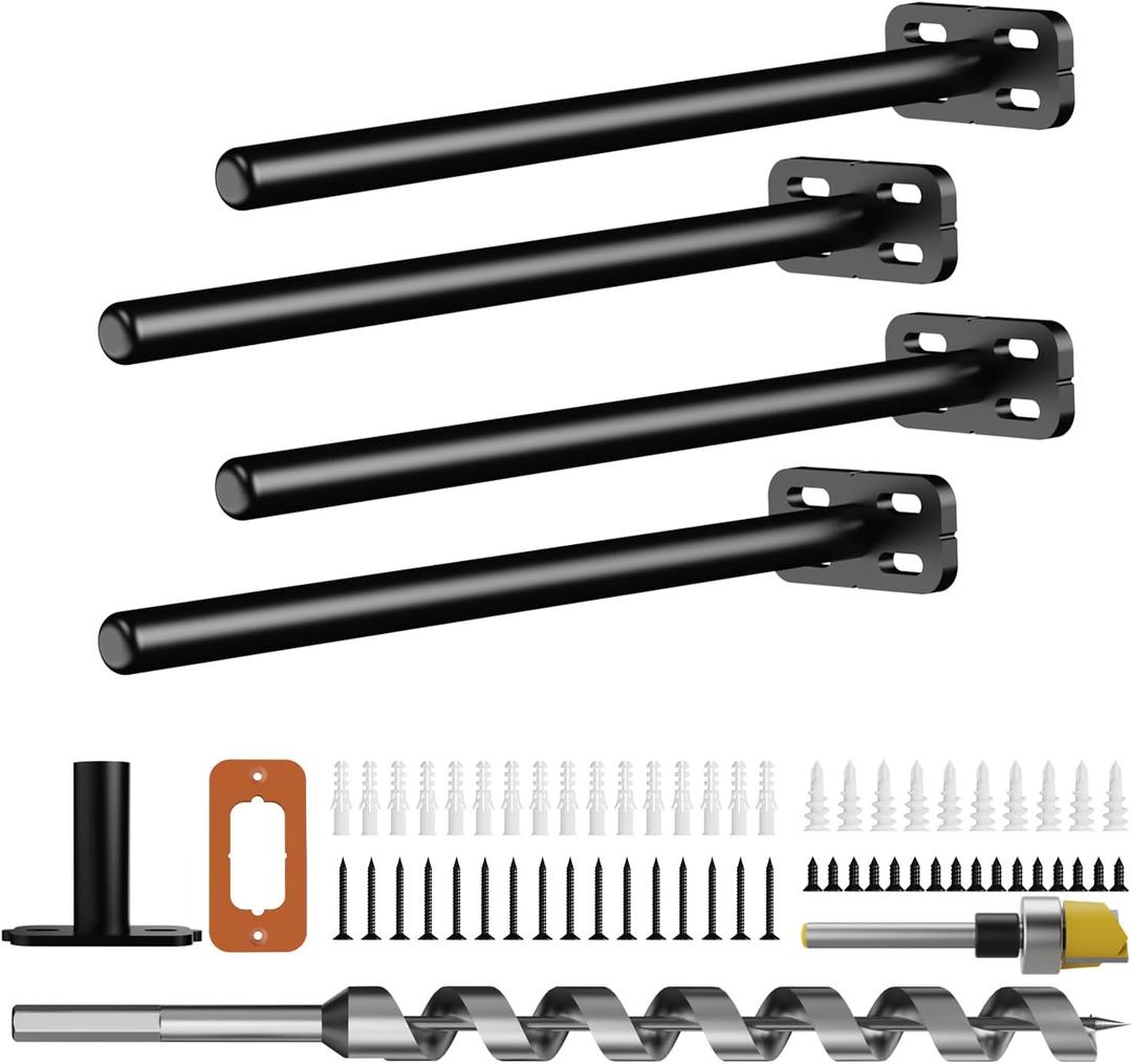 4pcs Wall Shelf Brackets Heavy Duty Floating Shelf Bracket Hidden, Invisible Black Shelving Brackets Decorative Floating Shelf Hardware Heavy Duty, Metal Shelf Support Bracket(8"-4pcs)