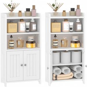 Small Bathroom Storage Cabinet, 30" Tall Freestanding Corner Floor Cabinet with Opposite Doors & 5 Shelves (2 Adjustable), Narrow Toilet Paper Holder Organizer for Small Spaces, White