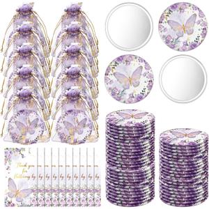 36 Sets Butterfly Baby Shower Party Favors, Butterfly Compact Pocket Mirrors and Thank You Cards Gifts Bulk for guests Bridal Shower Wedding Gender Reveal Party(Purple)