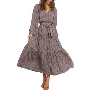 PRETTYGARDEN Womens Spring Long Sleeve Wrap V Neck Ruffle Floral Maxi Dress Casual Tie Waist Boho Chiffon Flowy Long Dresses M