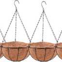LaLaGreen Hanging Baskets for Plant Outdoor (4 Pack, 16 Inch) Extra Large Hanging Planter with Coco Liner Black Round Metal Wire Flower Pot Holder Hanger Deck Porch Garden Balcony Rustic Country Decor
