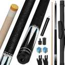 GARSEN 6A-Grade Canadian Maple Wood Pool Cue Stick 20oz, Genuine Leather Anti-Slip Grip, Multi-Layer & High-Density Piano Lacquer with Case, Chalks, Gloves, Joint Protectors​ (Leather White)