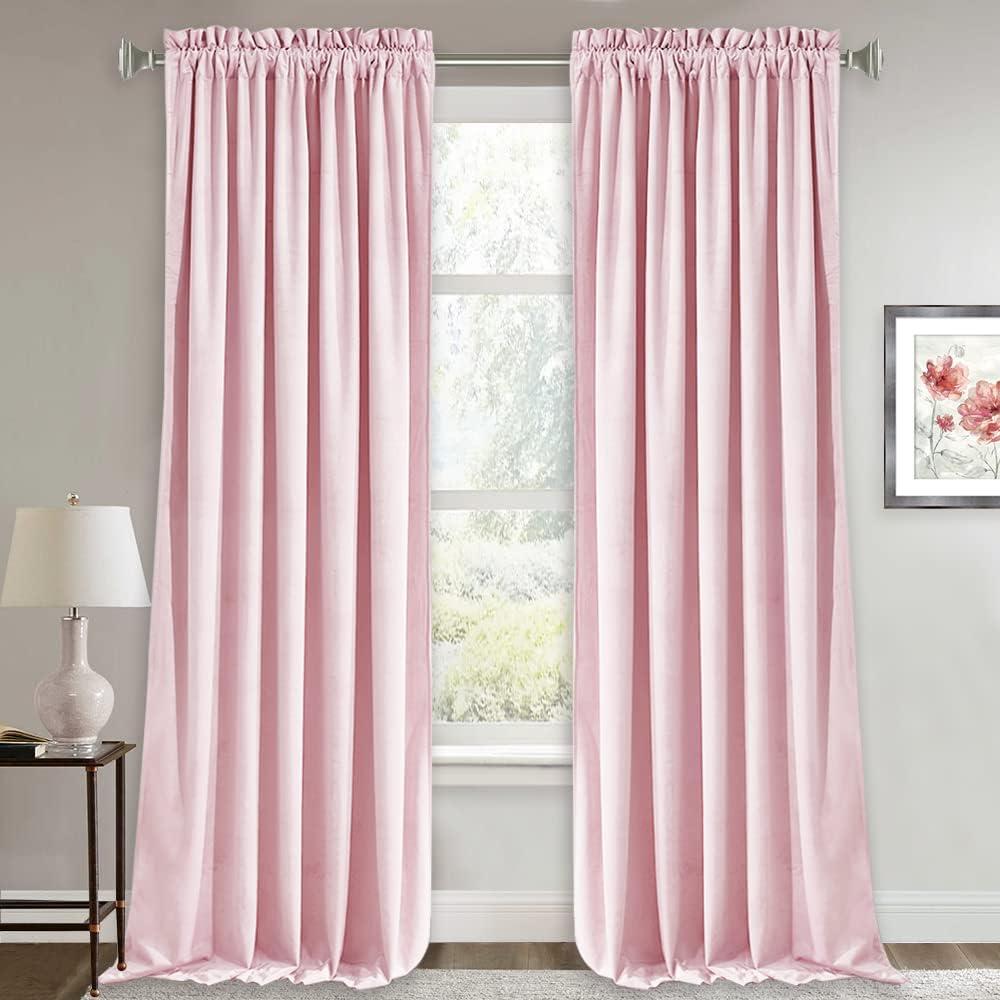 RYB Home Velvet Curtains for Living Room - Thermal Insulated Curtain Panels for Girls Room Nursery Velvet Drapes Privacy Protected Window Treatments, 52 x 96 inch, Blush Pink, 2 Pcs