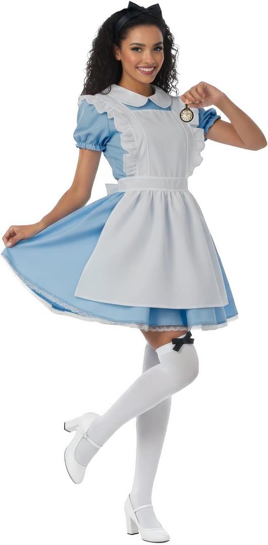 fun shack Womens Alice Costume, Blue Dress, Alice Costume, Fairy Tale Costumes, Halloween Costumes for Women Adult (Large)