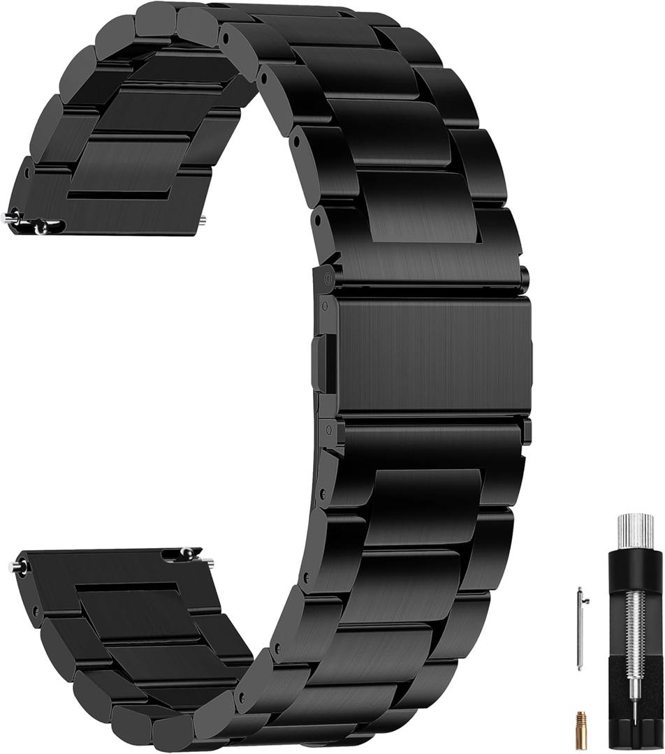 Fullmosa Watch Band, Quick Release Stainless Steel Replacement for Men Women, Metal Chain Watch Strap Width Black, 22mm