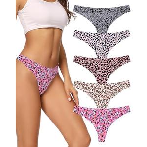 voenxe Seamless Women Underwear Thongs,No Show Ladies Thong,No Line Workout Breathable Comfortable Panties,Soft Undies,5-Pack Medium