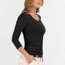 ANRABESS 3/4 Sleeve Shirts for Women V Neck Ribbed Knit Slim Fitted Tops Basic Tshirt 2026 Summer Casual Tees Trendy Outfits (Black, M)