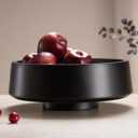 XL Black Fruit Bowl for Kitchen Counter, 14.2-inch Diameter Large Wooden Fruit Bowl, Natural Wood, Black Decorative Bowl Fruit Holder Fruit Basket for Kitchen