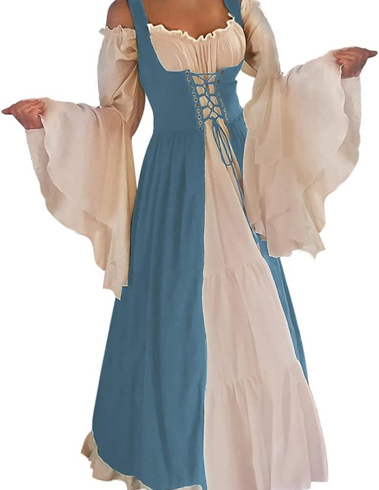 Abaowedding Womens's Medieval Renaissance Costume Cosplay Over Dress (Beige, S)