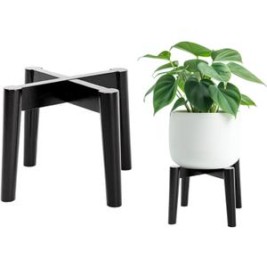 Wood 7.5" x 9.8" Plant Stand Indoor Outdoor, Wooden Single Floor Plant Pot Holder, Natural Plant Stand, Assembly Required (Excluding Potted Plants) (Black)