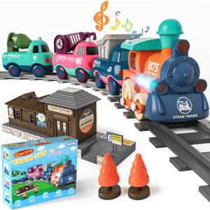 MORECOLL Electric Train Set for Toddlers & Kids w/Music, Lights & Tracks - First Choo Choo Train, Magnetic Connection, Birthday Gifts for Boys and Girls