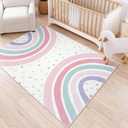 STARUIA 5x7 Washable Rainbow Rug for Kids Room Nursery, Soft Polka Dot Pink Rug for Bedroom Girls, Non-Slip Large Carpet Kids Area Rug for Playroon Princess Castle (5'x7')